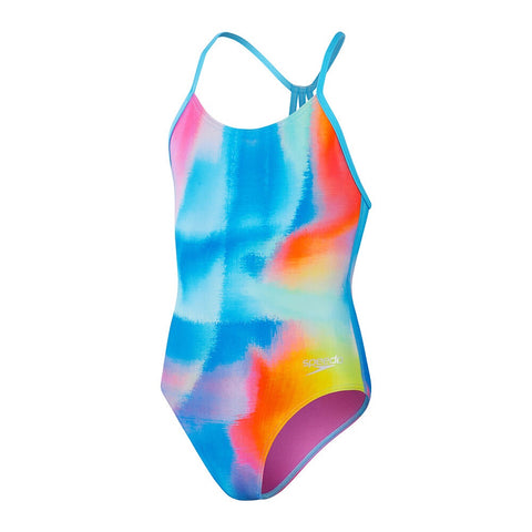 Girls Placement Lane Line Back One Piece Kiki Pink Blue