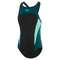 Womens High Neck Splice Crossback Swimsuit Dark Teal